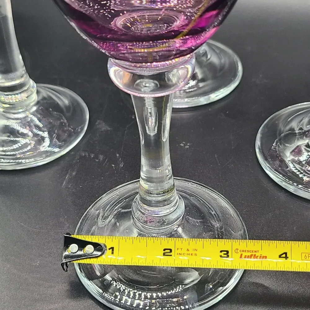 set (4) Vintage Wine Glasses  Amethyst Purple Goblets Barware 7 oz 7.75